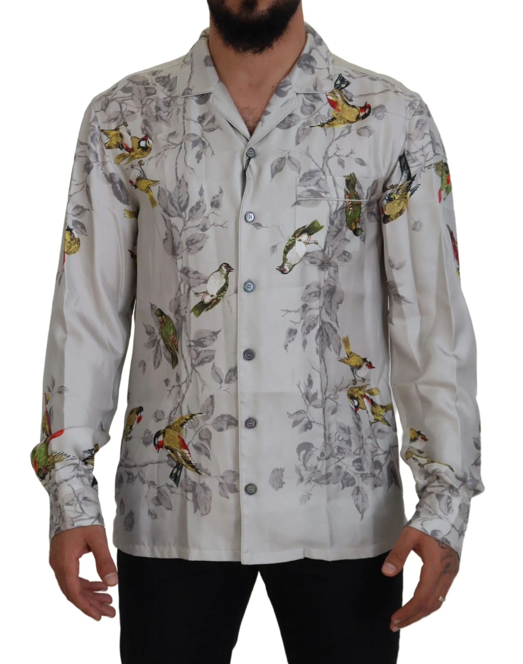 Elegant Silk Bird Print Casual Shirt sold by Louxly