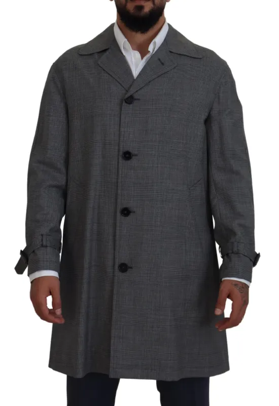 Elegant Gray Plaid Trench Coat sold by Louxly