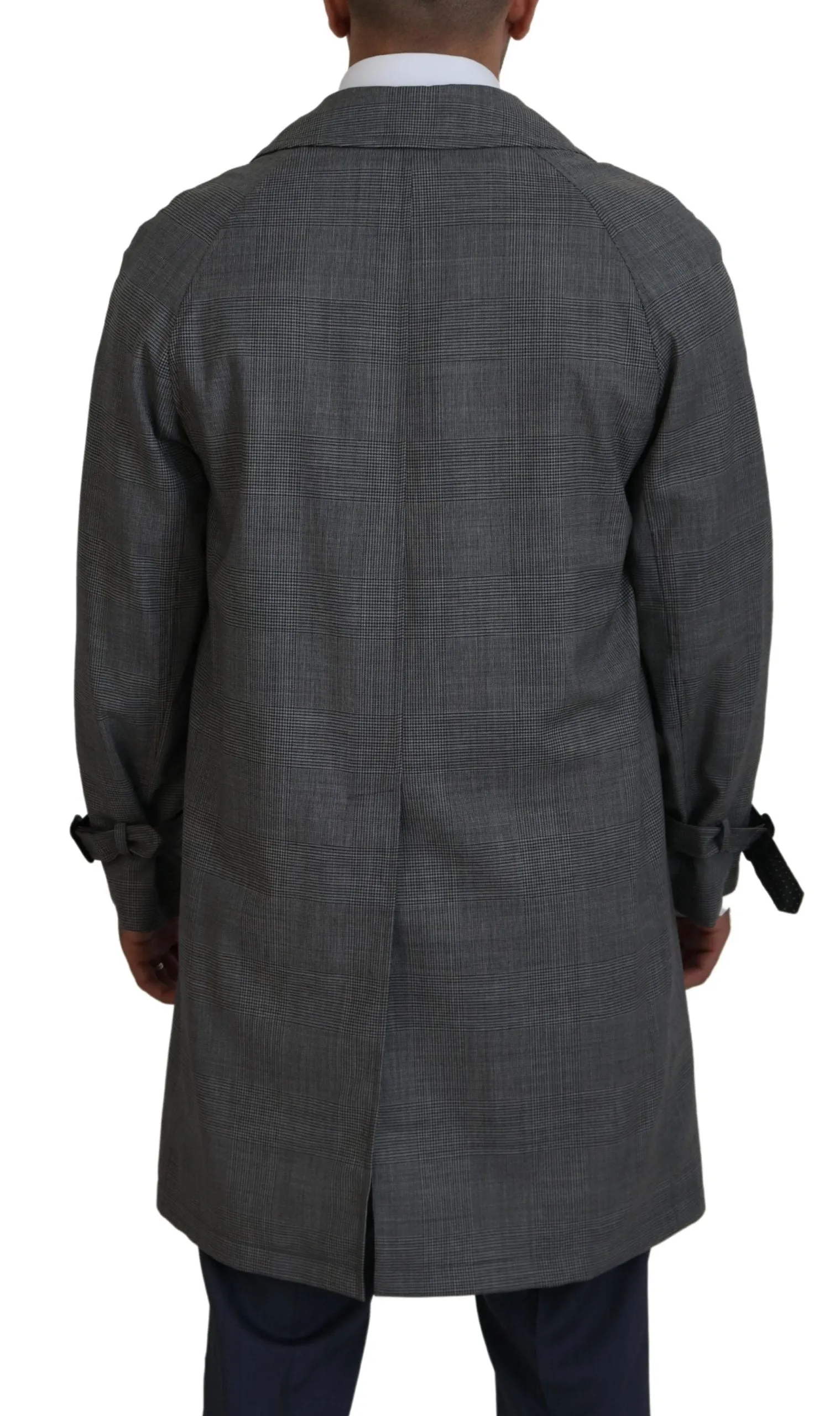 Elegant Gray Plaid Trench Coat sold by Louxly product image thumbnail 2