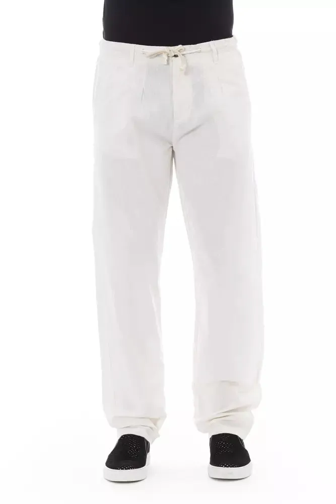 White Cotton Men Trouser sold by Louxly