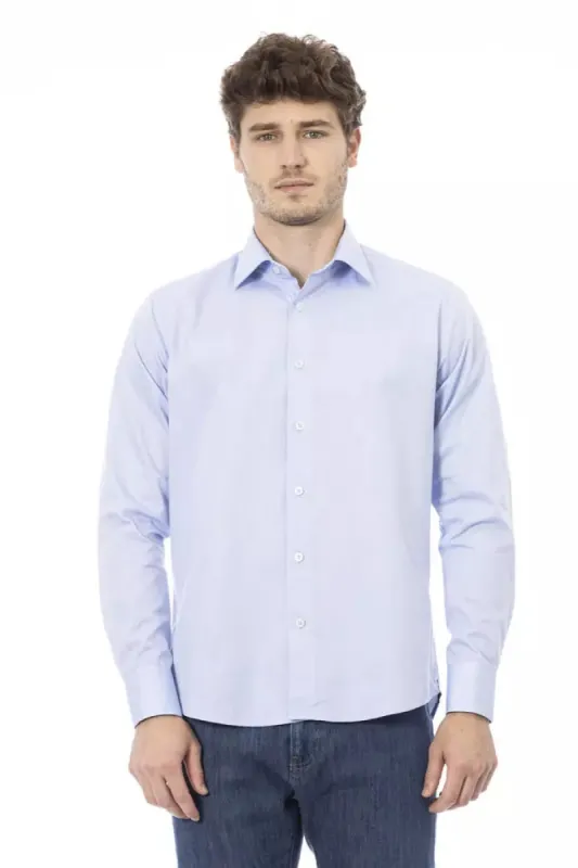 Light Blue Cotton Men Shirt sold by Louxly