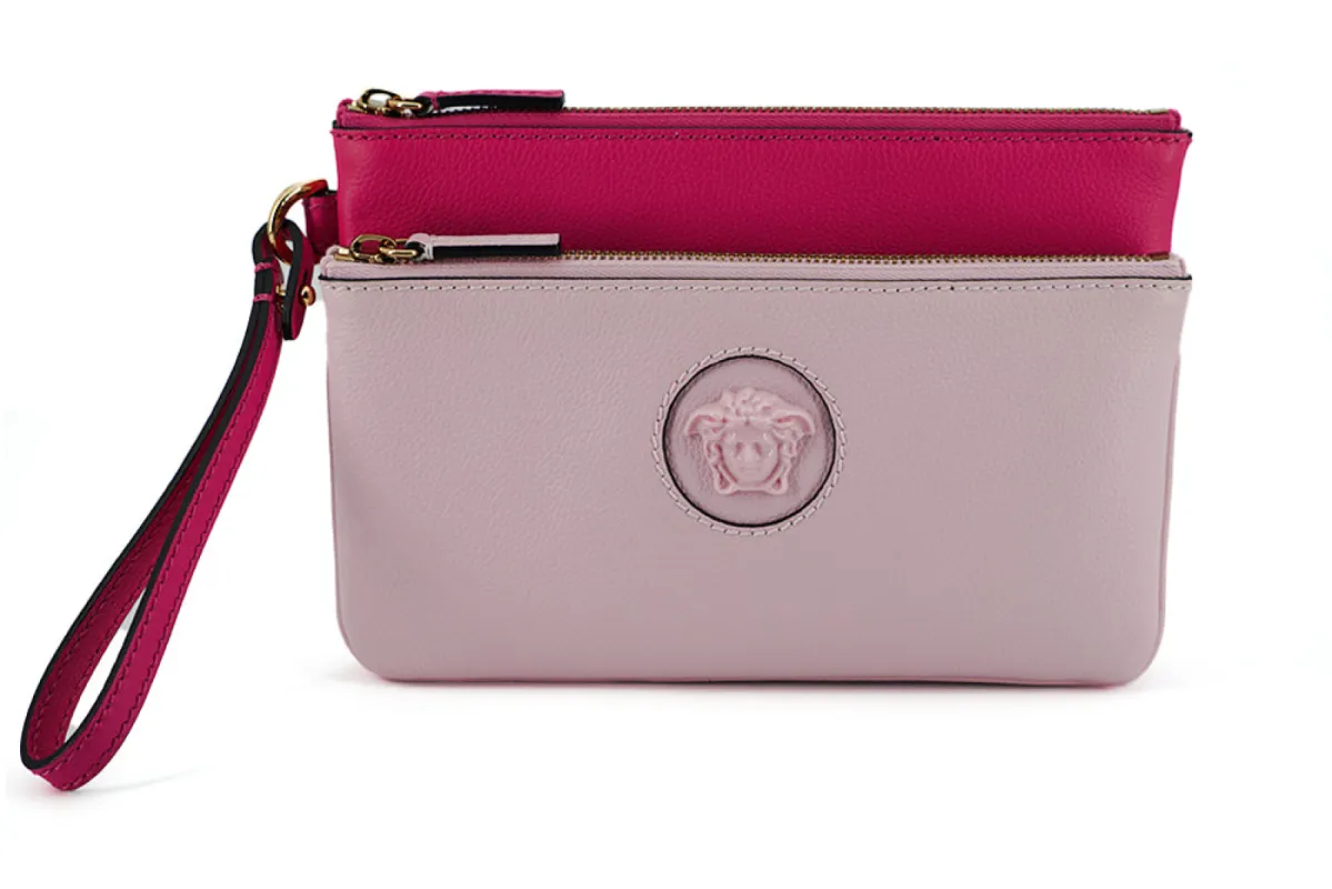 Elegant Pink Leather Pouch Clutch made by Versace