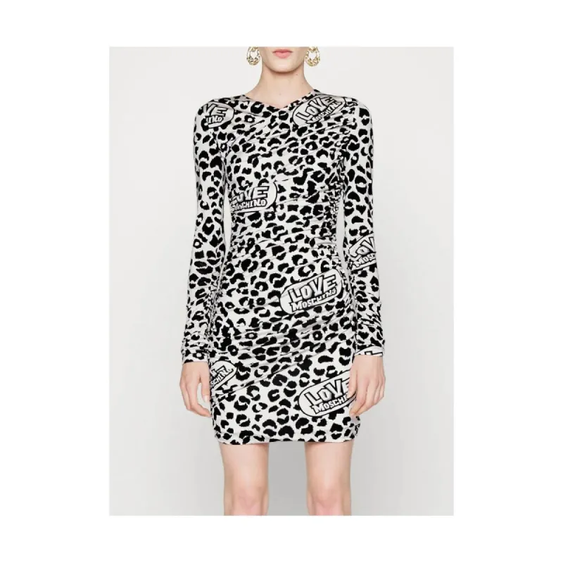 Chic Red Leopard V-Neck Ruffle Dress made by Love Moschino