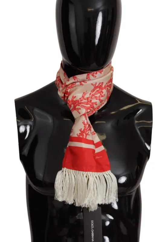 Elegant Silk Men's Scarf Wrap - Red Coral Print sold by Louxly