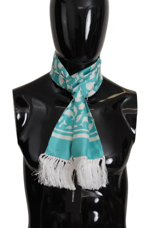 Elegant Teal Blue Silk Men's Scarf sold by Louxly