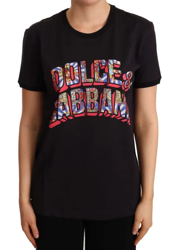 Elegant Black Cotton Logo Tee sold by Louxly