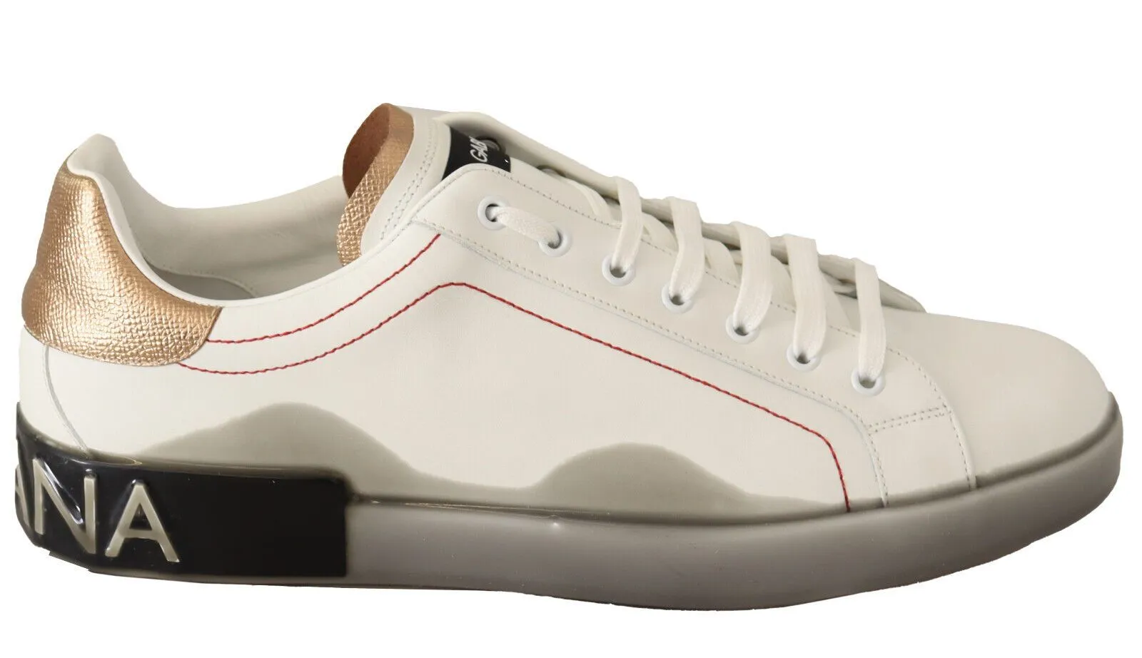 Elegant White & Gold Leather Sneakers sold by Louxly