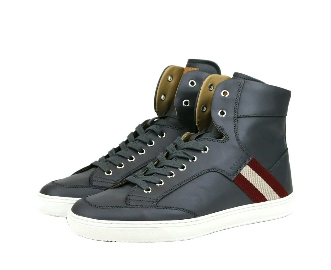 Dark Grey Calf Leather Hi Top Sneaker With Red Beige sold by Louxly product image thumbnail 3