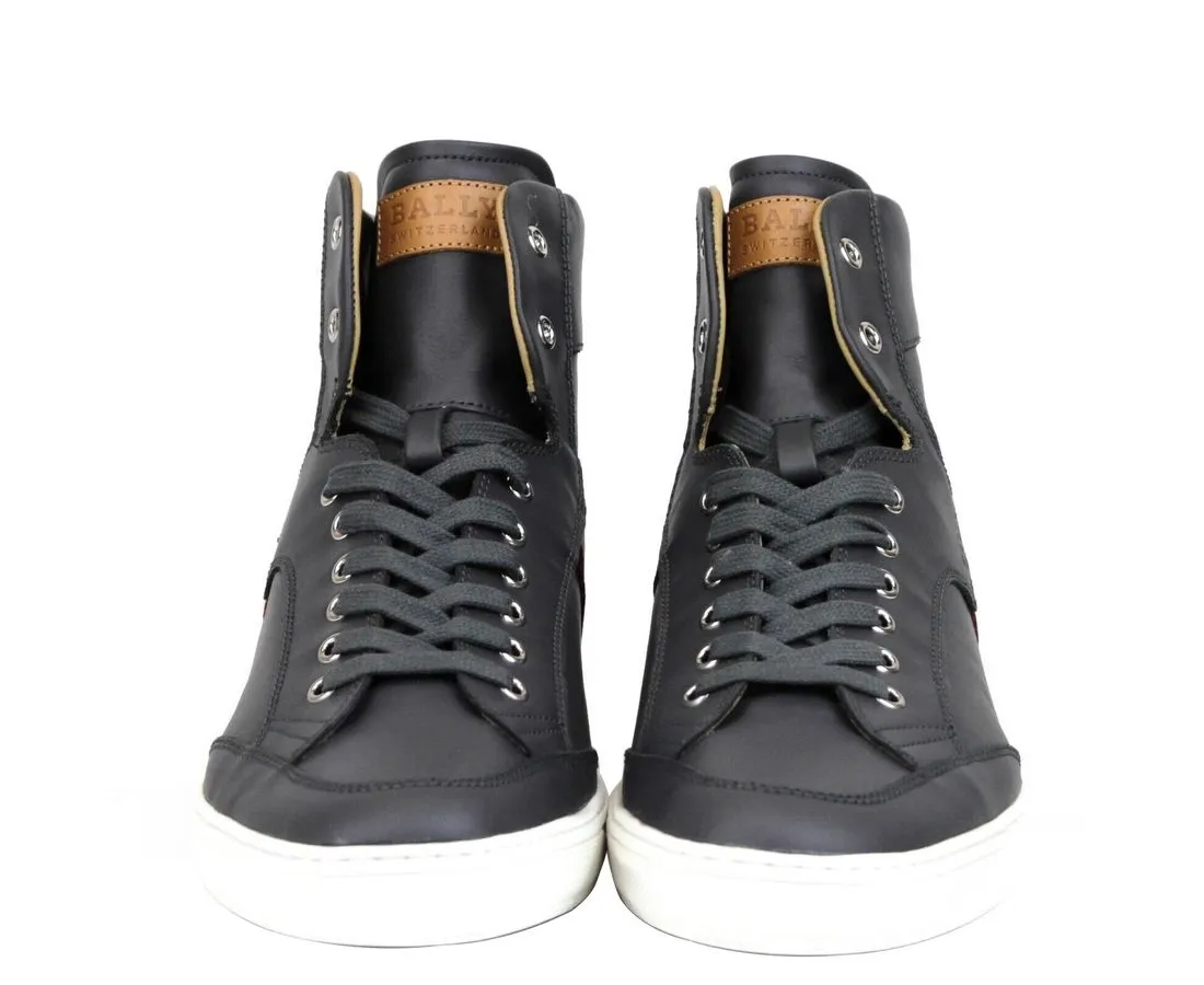 Dark Grey Calf Leather Hi Top Sneaker With Red Beige sold by Louxly product image thumbnail 4