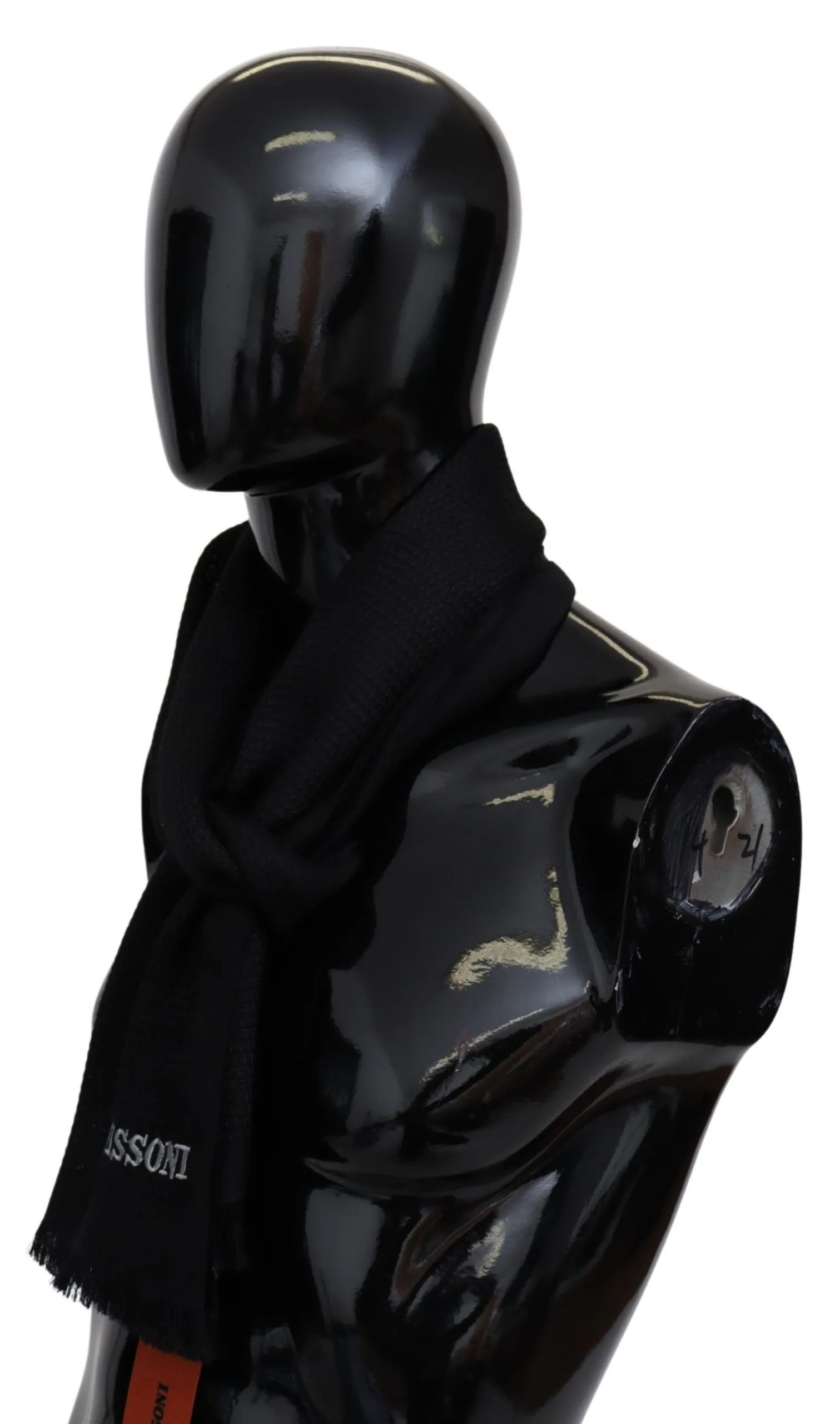 Black Wool Blend Unisex Neck Wrap Fringes Men's Scarf sold by Louxly product image thumbnail 2