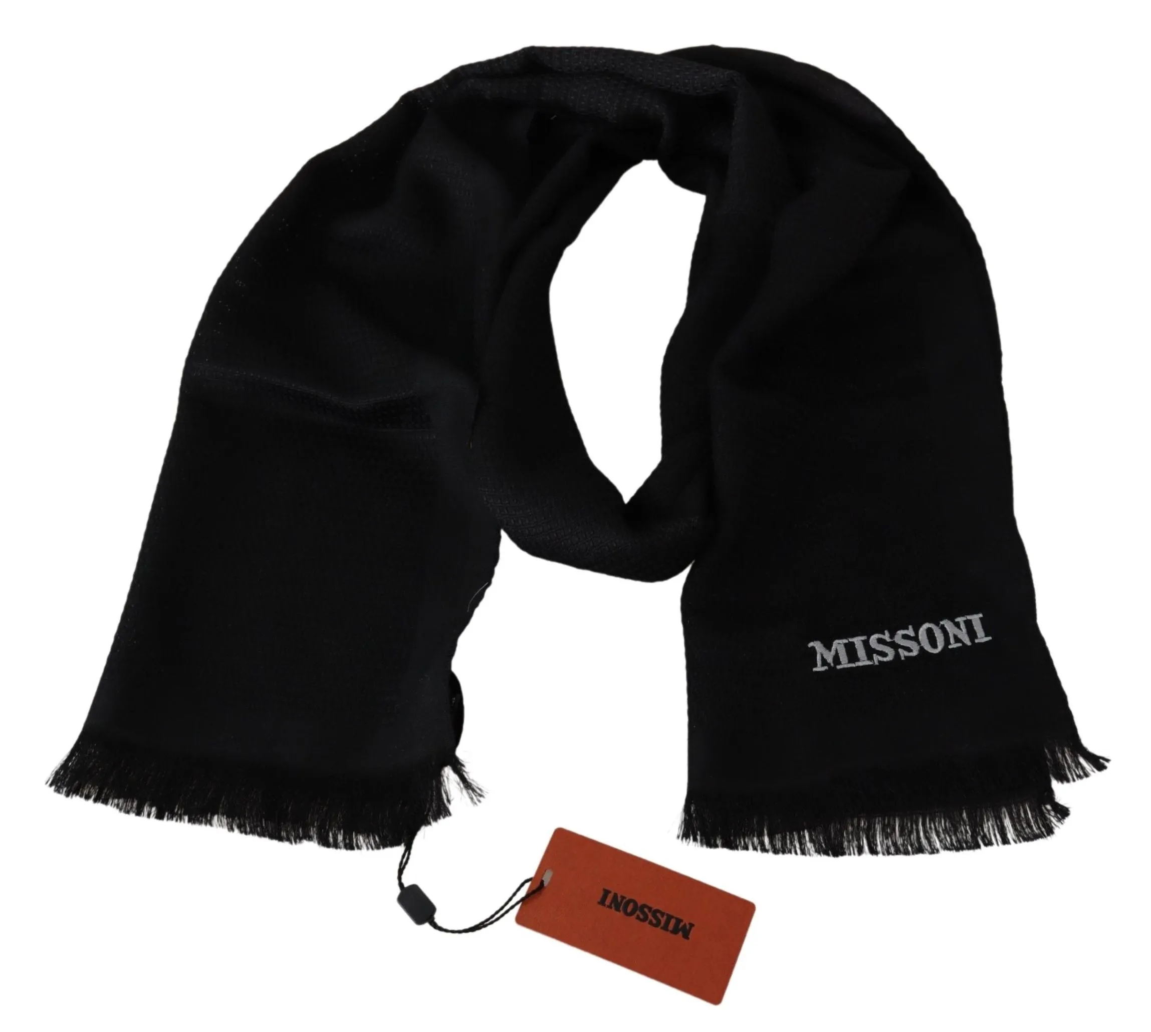 Black Wool Blend Unisex Neck Wrap Fringes Men's Scarf sold by Louxly product image thumbnail 3