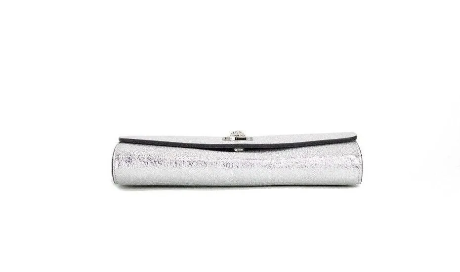 Small Metallic Silver Lamb Leather Medusa Clutch Crossbody Wallet Bag sold by Louxly product image thumbnail 3