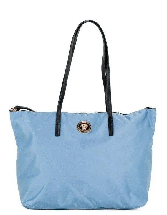 Portuna Medusa Medium Cornflower Blue Nylon Leather Tote Bag Purse sold by Louxly