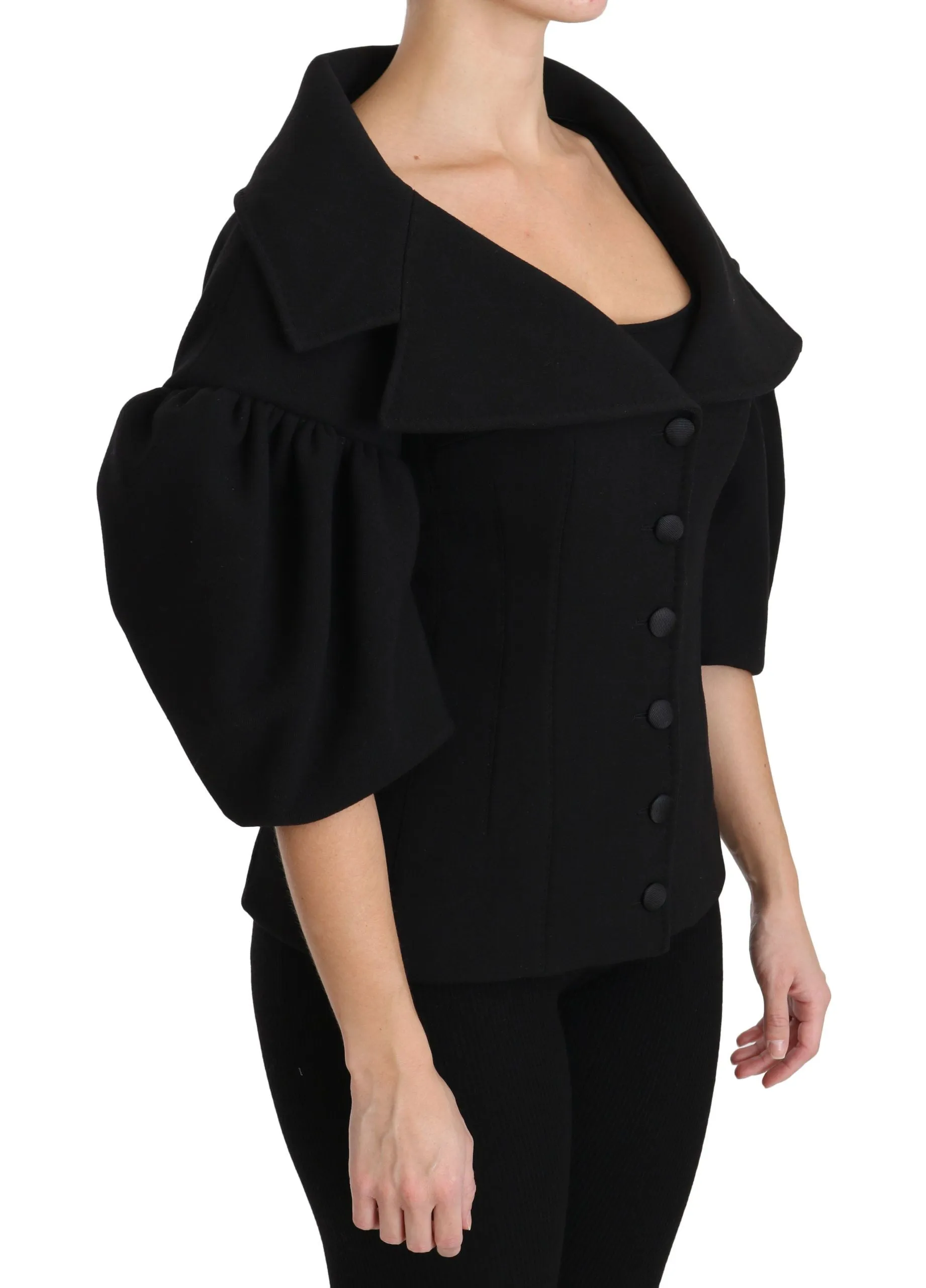 Elegant Black Virgin Wool Coat sold by Louxly product image thumbnail 2