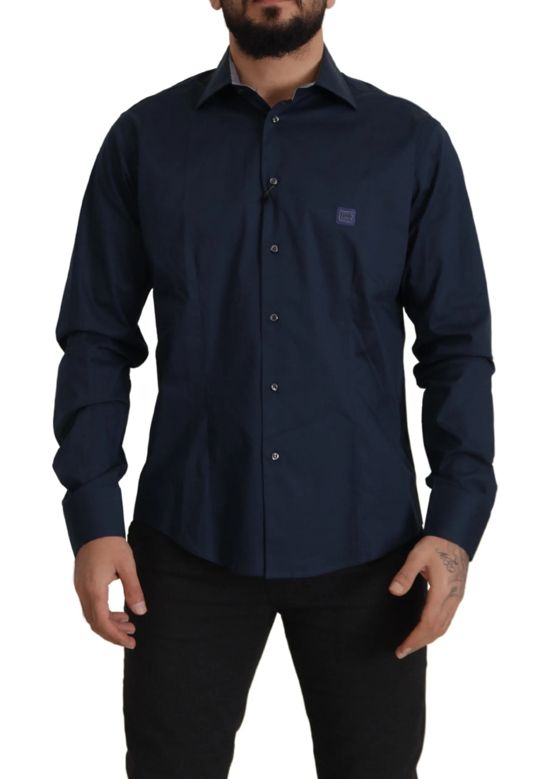 Navy Elegance Cotton Dress Shirt sold by Louxly