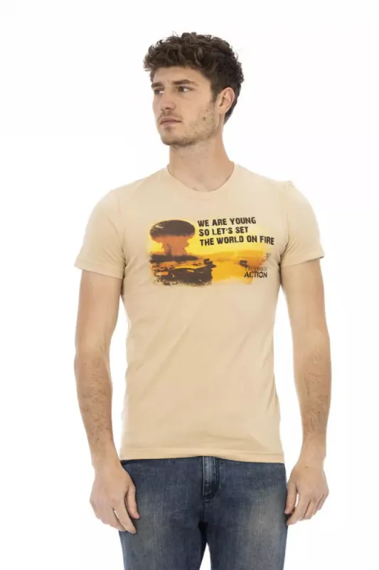 Beige Cotton Men T-Shirt sold by Louxly