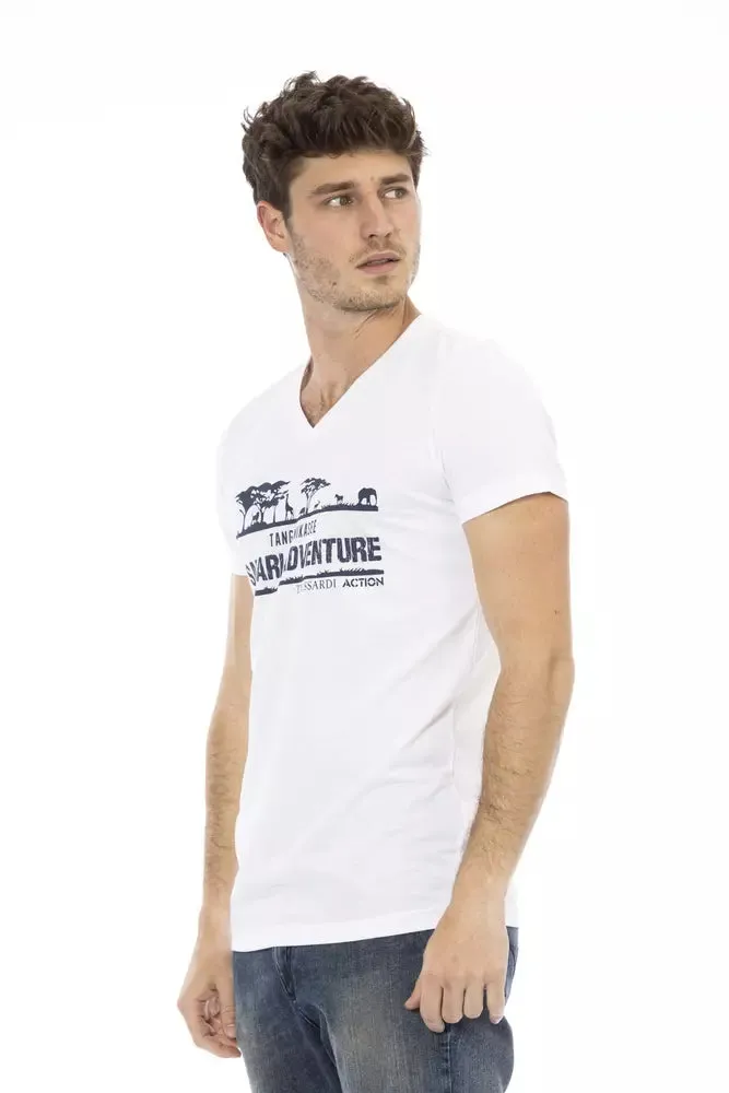 White Cotton Men's V-Neck T-Shirt sold by Louxly product image thumbnail 2