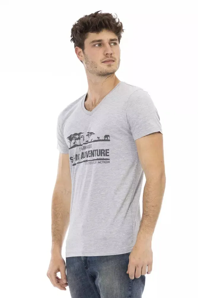 Gray Cotton Men V-Neck T-Shirt sold by Louxly product image thumbnail 2