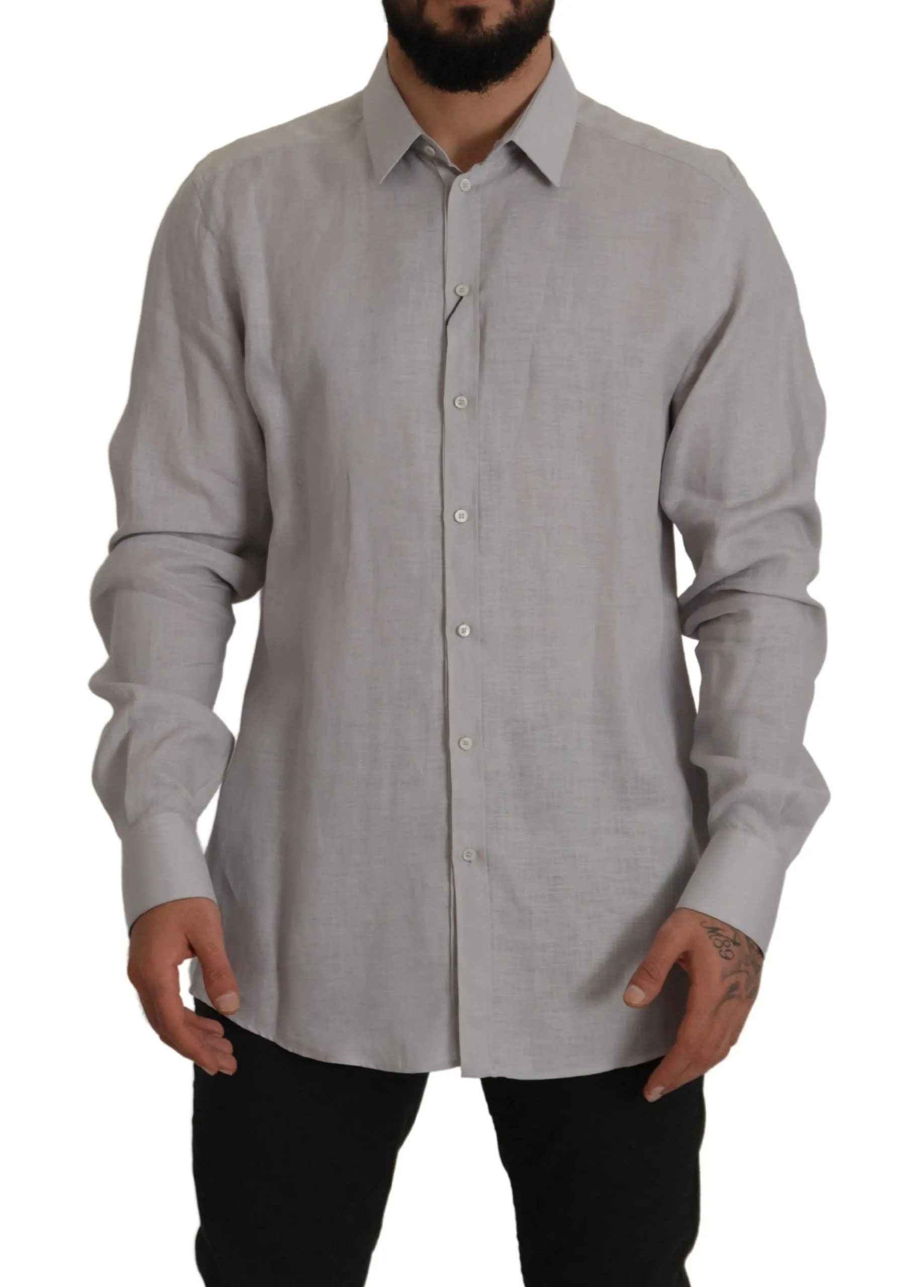 Elegant Grey Slim Fit Linen Shirt sold by Louxly