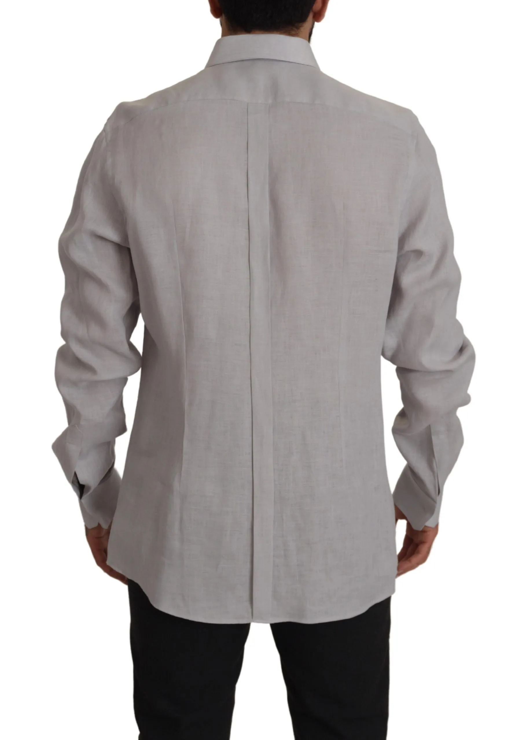 Elegant Grey Slim Fit Linen Shirt sold by Louxly product image thumbnail 2