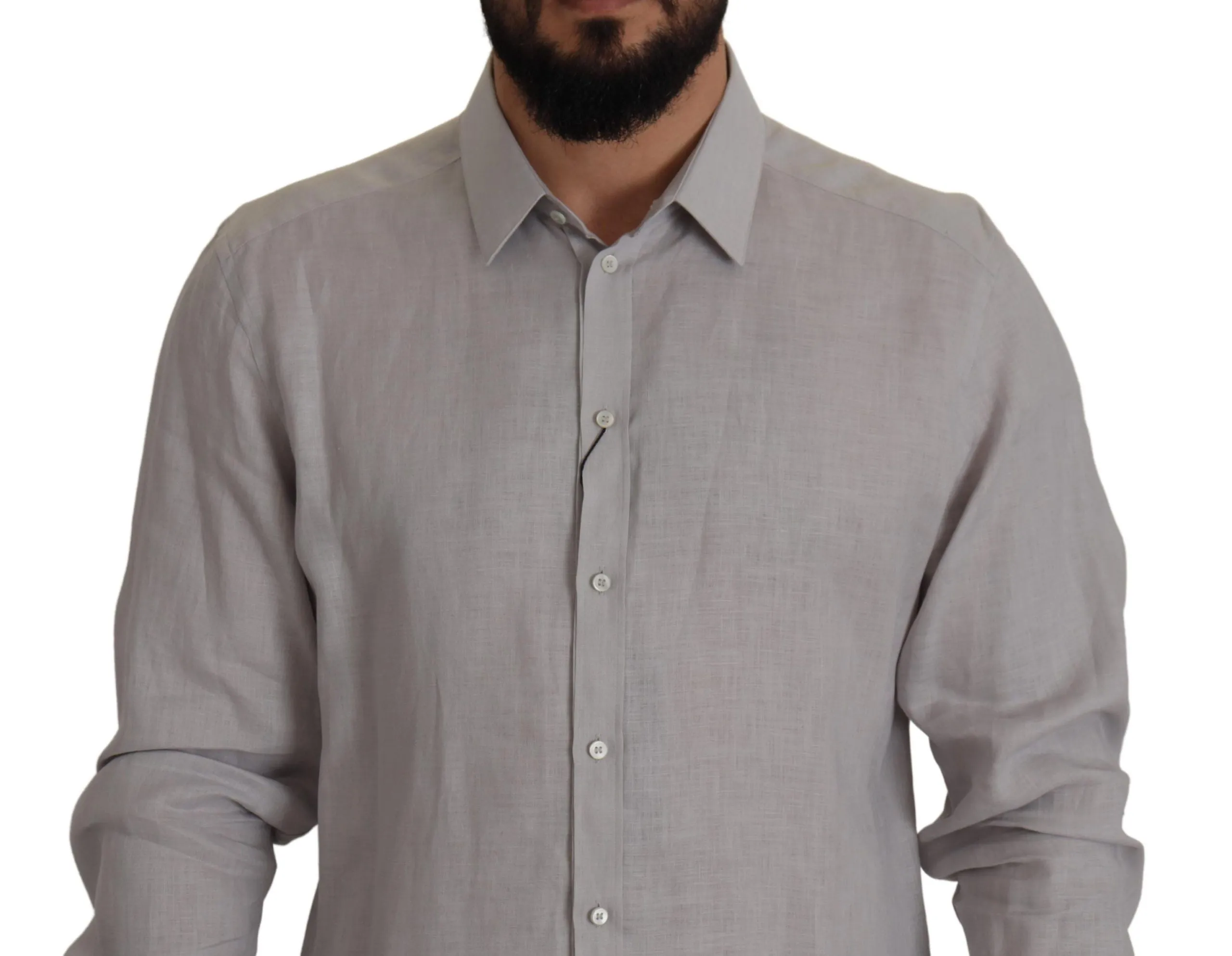 Elegant Grey Slim Fit Linen Shirt sold by Louxly product image thumbnail 3
