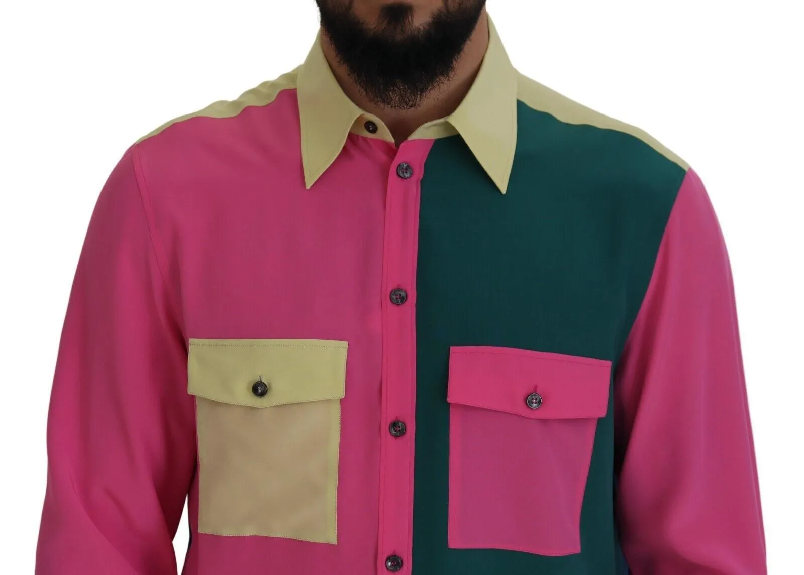 Elegant Multicolor Silk Button-Down Shirt sold by Louxly product image thumbnail 4