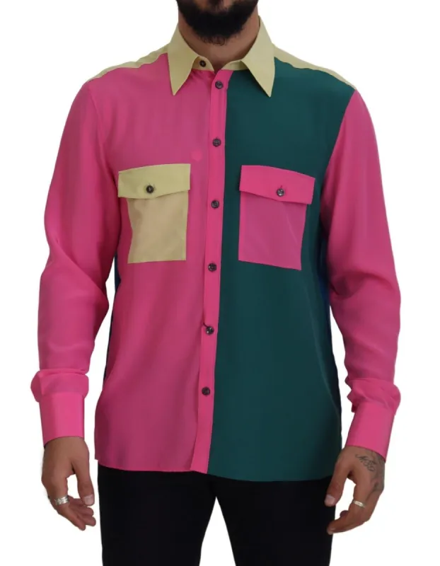 Elegant Multicolor Silk Button-Down Shirt sold by Louxly