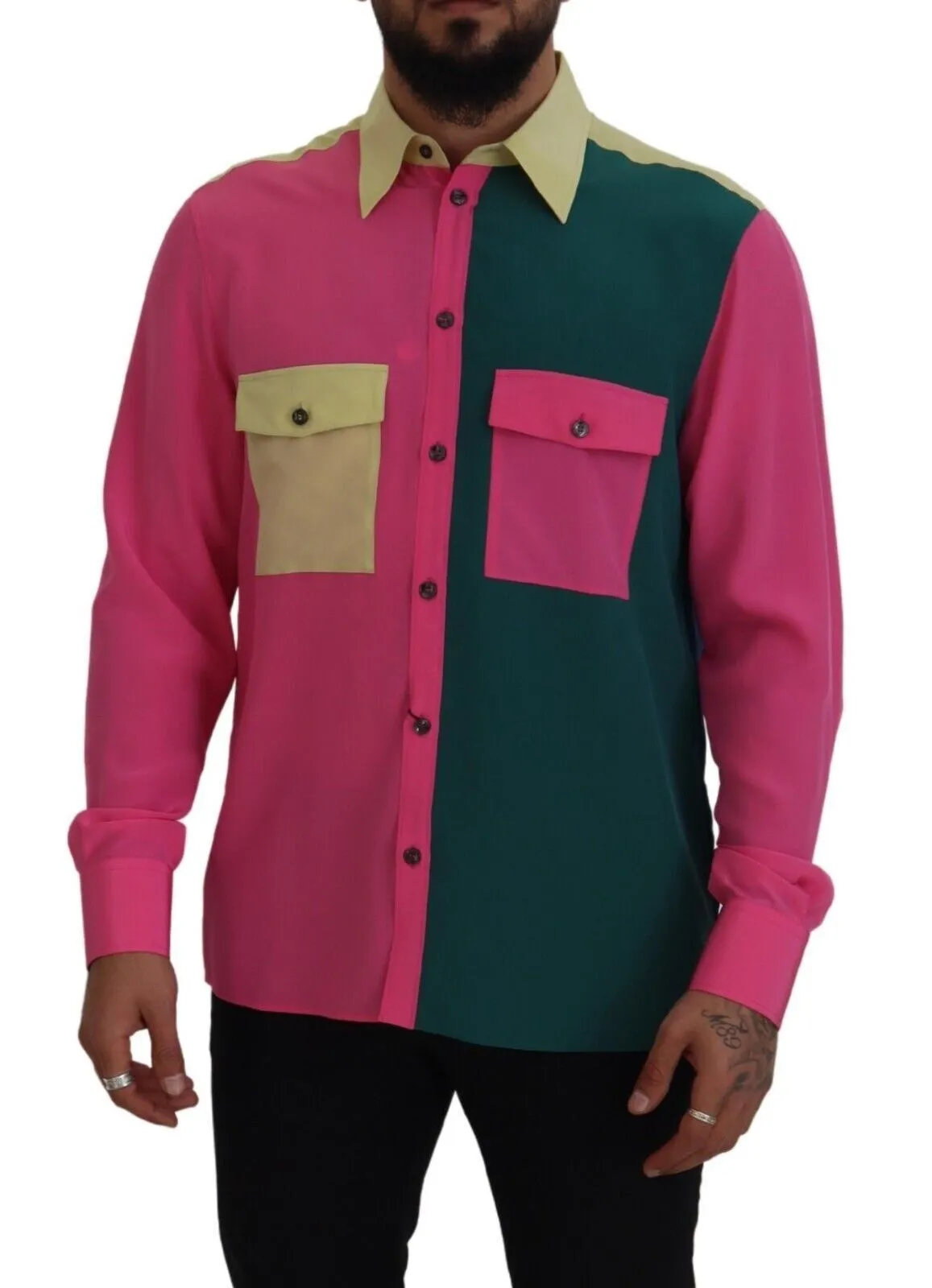 Elegant Multicolor Silk Button-Down Shirt sold by Louxly product image thumbnail 5