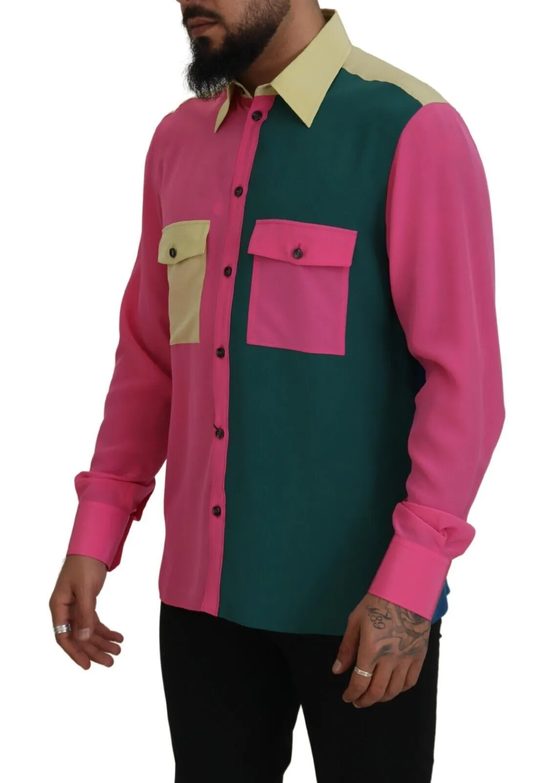 Elegant Multicolor Silk Button-Down Shirt sold by Louxly product image thumbnail 2