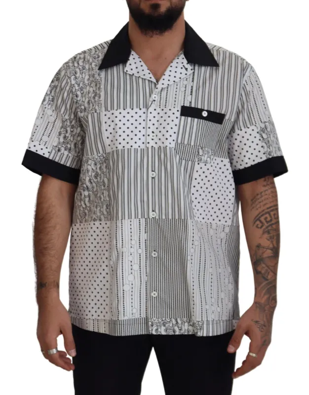 Elegant Black & White Cotton Shirt sold by Louxly