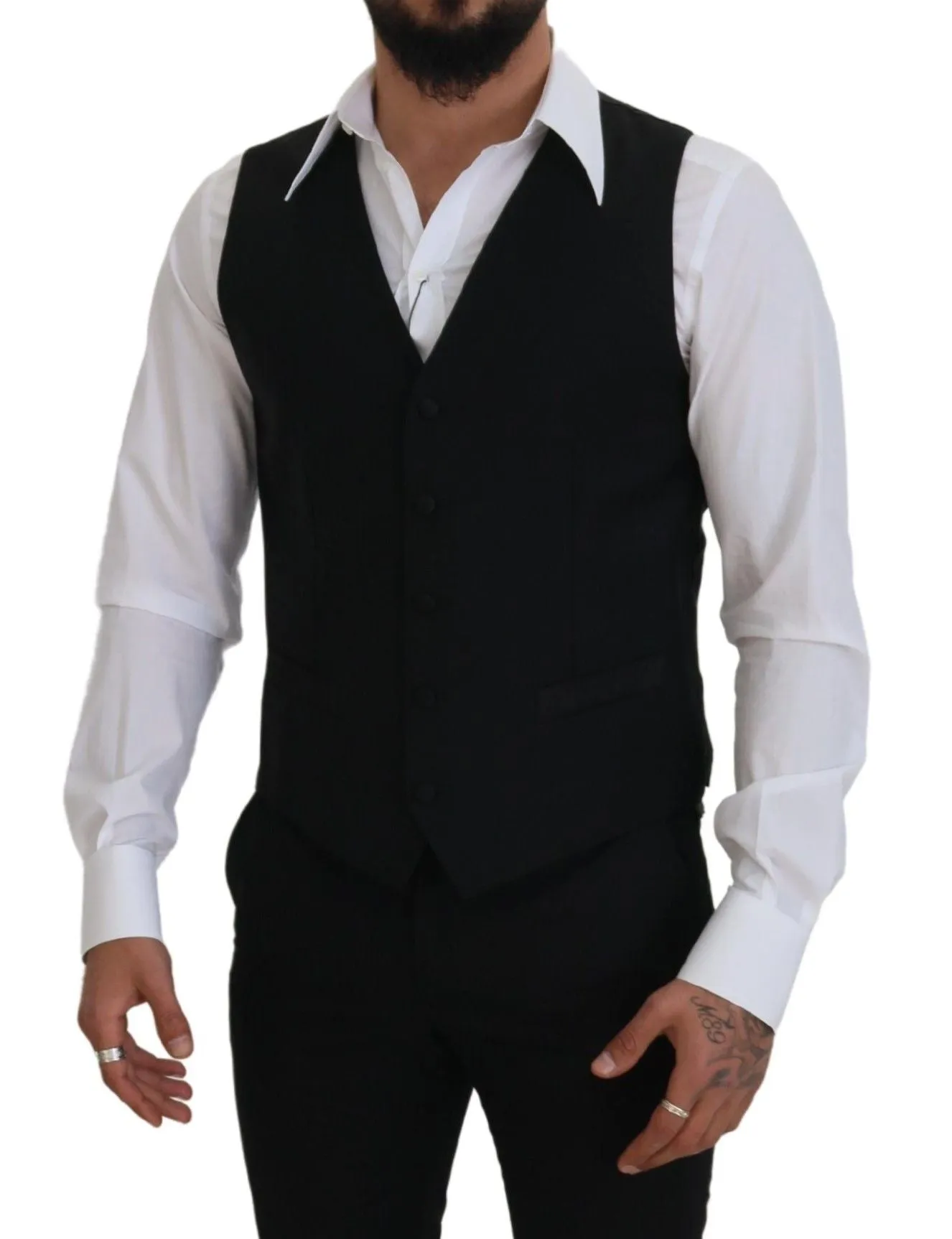 Elegant Black Single-Breasted Dress Vest sold by Louxly product image thumbnail 5