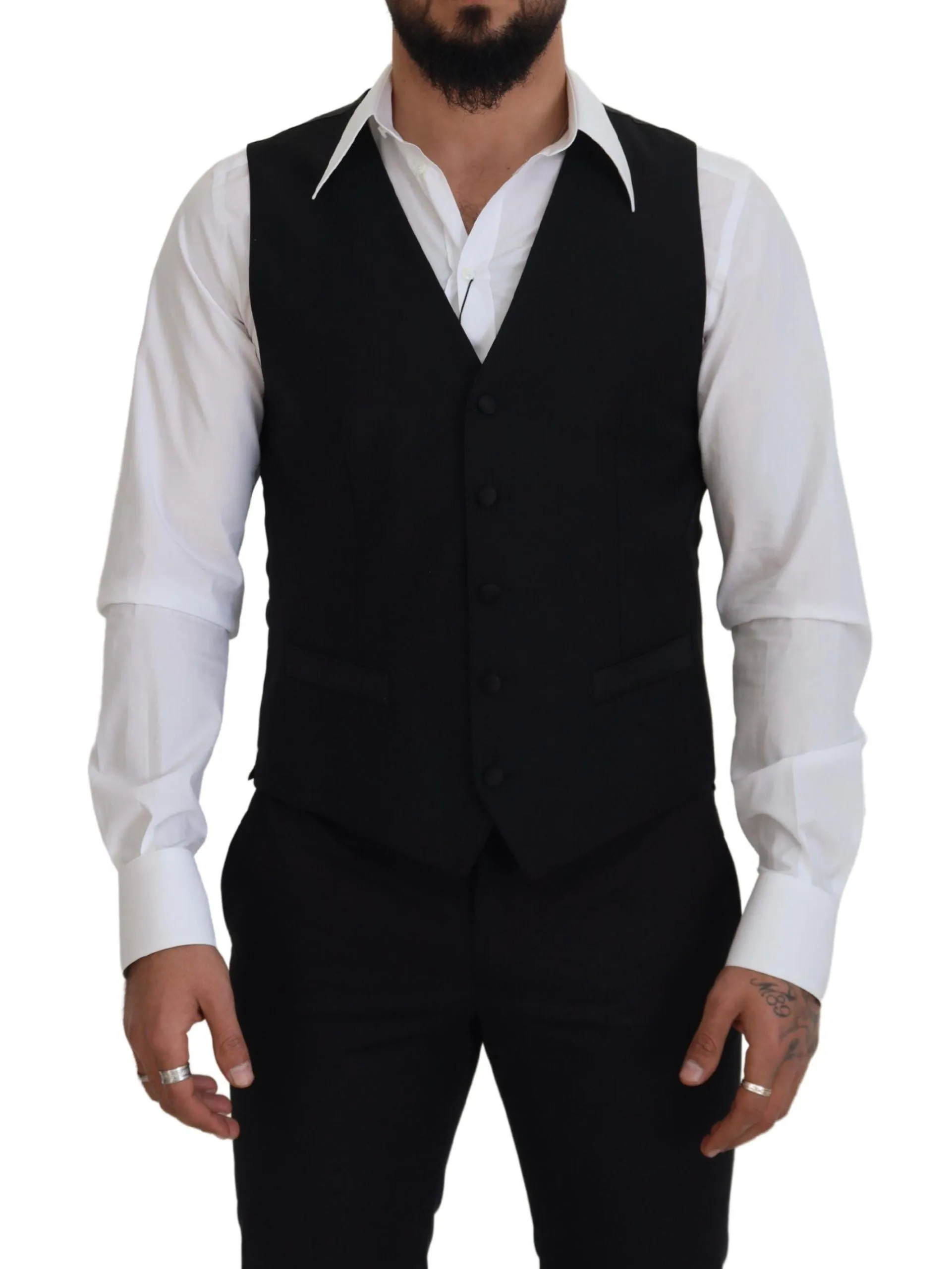 Elegant Black Single-Breasted Dress Vest sold by Louxly