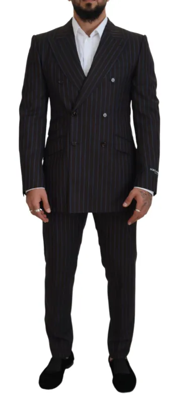 Elegant Black Striped Virgin Wool Suit sold by Louxly