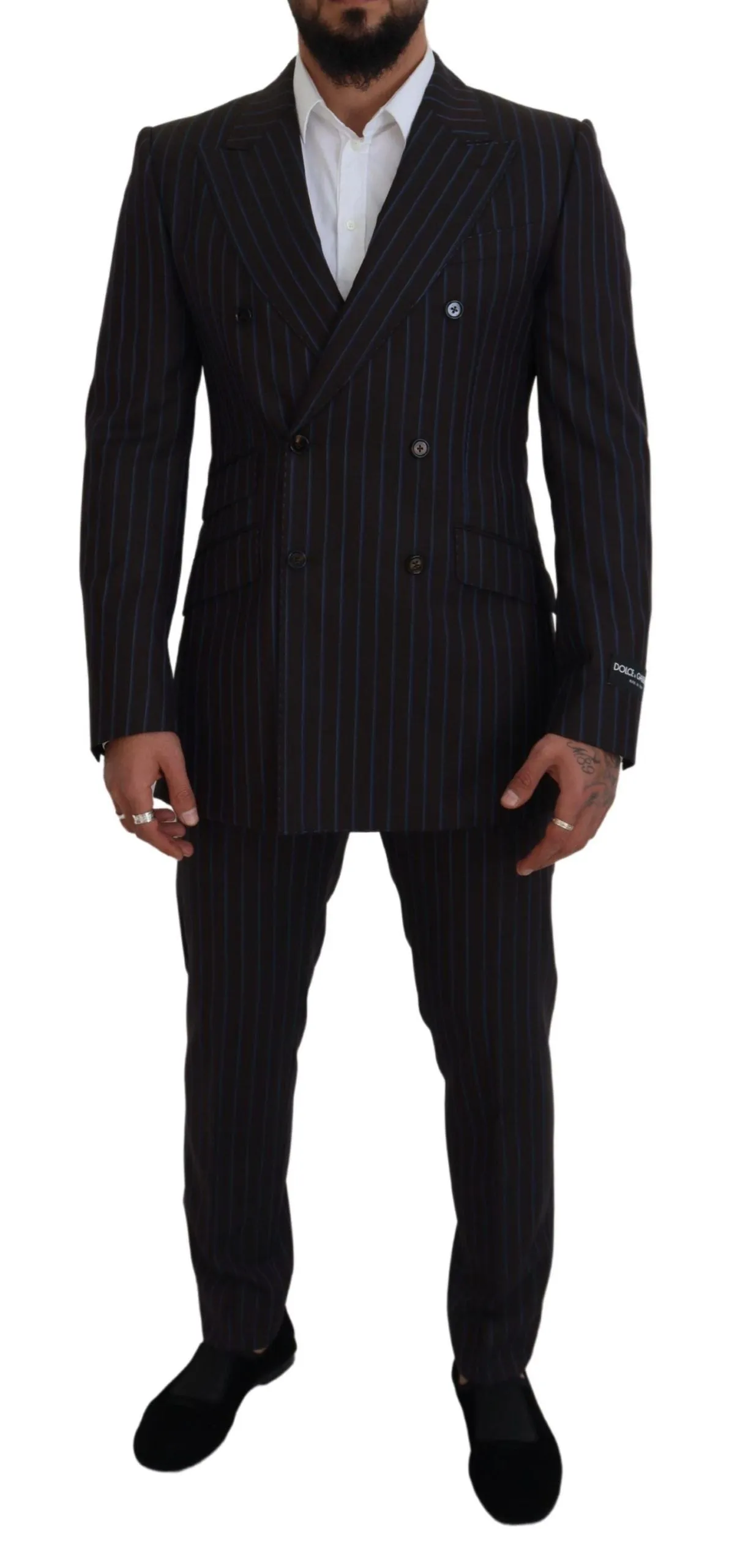 Elegant Black Striped Virgin Wool Suit sold by Louxly product image thumbnail 5