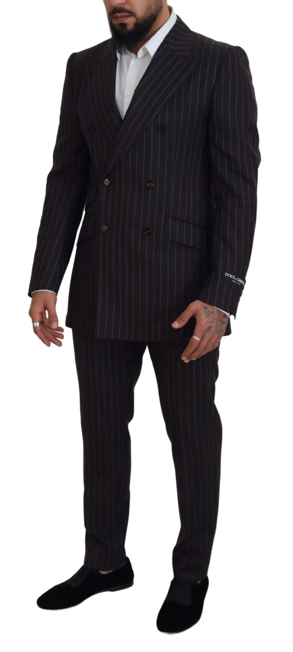 Elegant Black Striped Virgin Wool Suit sold by Louxly product image thumbnail 2