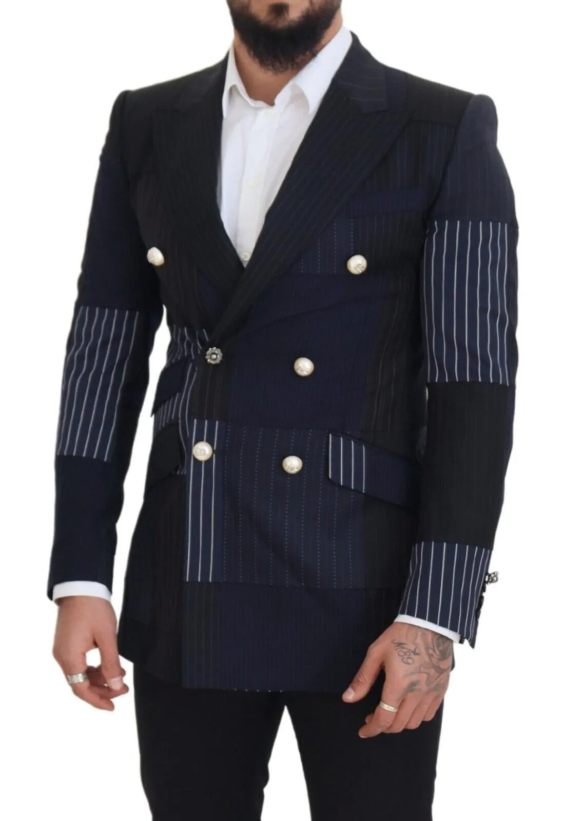 Elegant Navy Double Breasted Wool Blazer sold by Louxly product image thumbnail 5