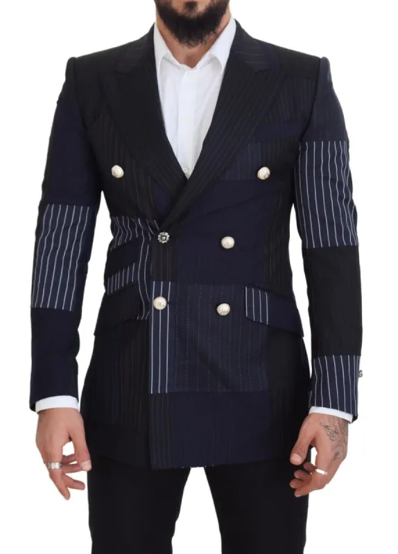 Elegant Navy Double Breasted Wool Blazer sold by Louxly