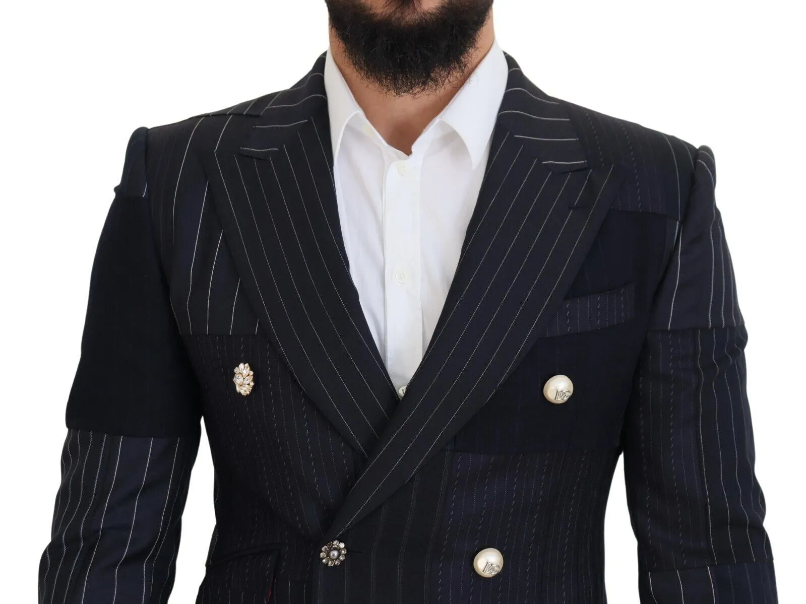Navy Blue Double Breasted Slim Fit Blazer sold by Louxly product image thumbnail 4