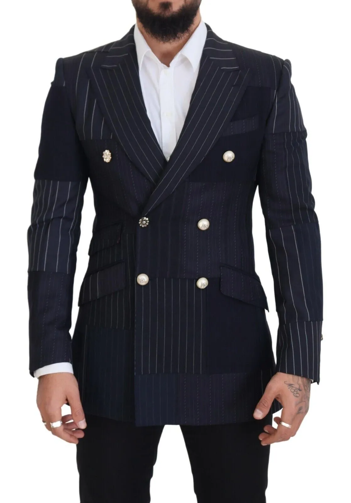 Navy Blue Double Breasted Slim Fit Blazer sold by Louxly