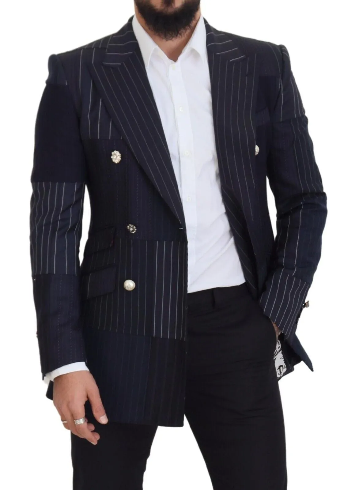 Navy Blue Double Breasted Slim Fit Blazer sold by Louxly product image thumbnail 5