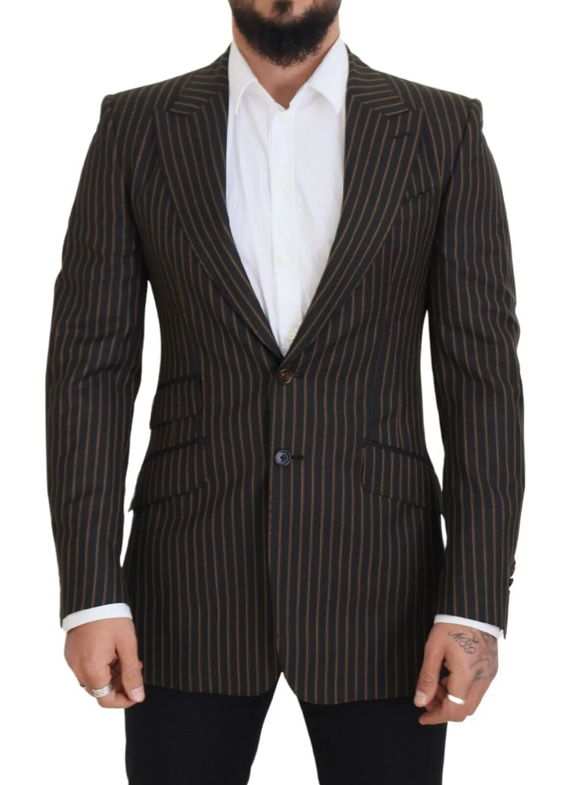Elegant Striped Wool Blend Slim Blazer sold by Louxly