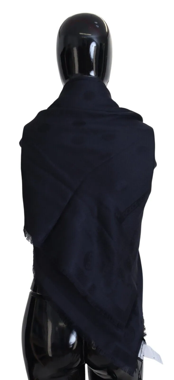 Elegant Silk-Wool Fringed Scarf in Dark Blue sold by Louxly product image thumbnail 3