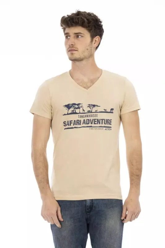 Beige Cotton Men T-Shirt sold by Louxly
