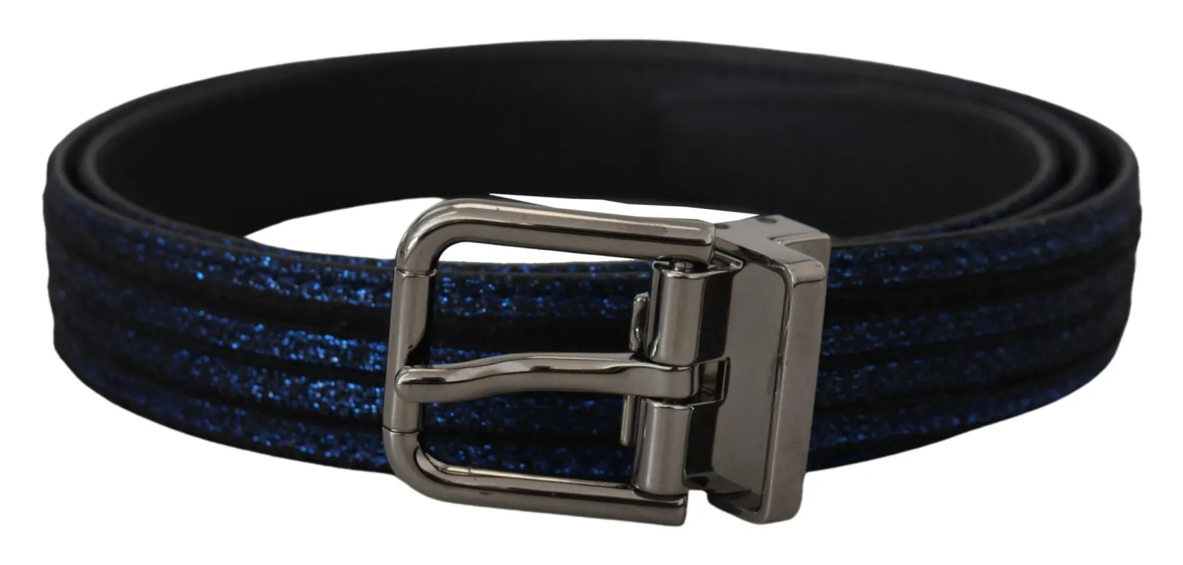 Elegant Blue Jacquard Leather Belt made by Louxly