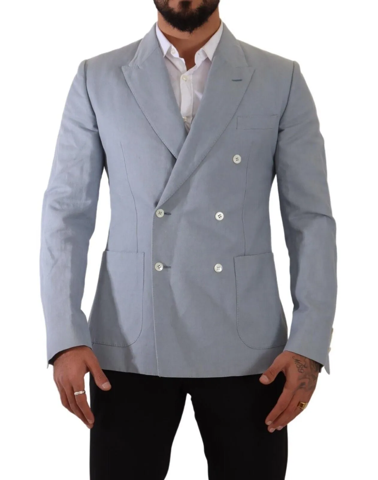 Elegant Slim Fit Light Blue Double Breasted Blazer sold by Louxly product image thumbnail 4