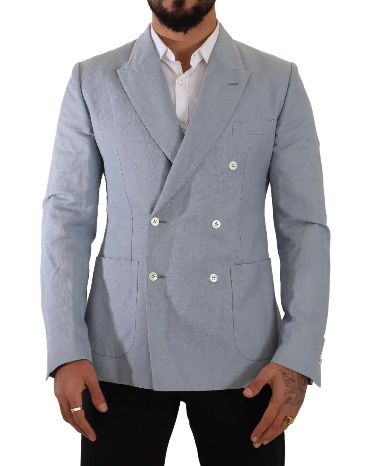 Elegant Slim Fit Light Blue Double Breasted Blazer sold by Louxly