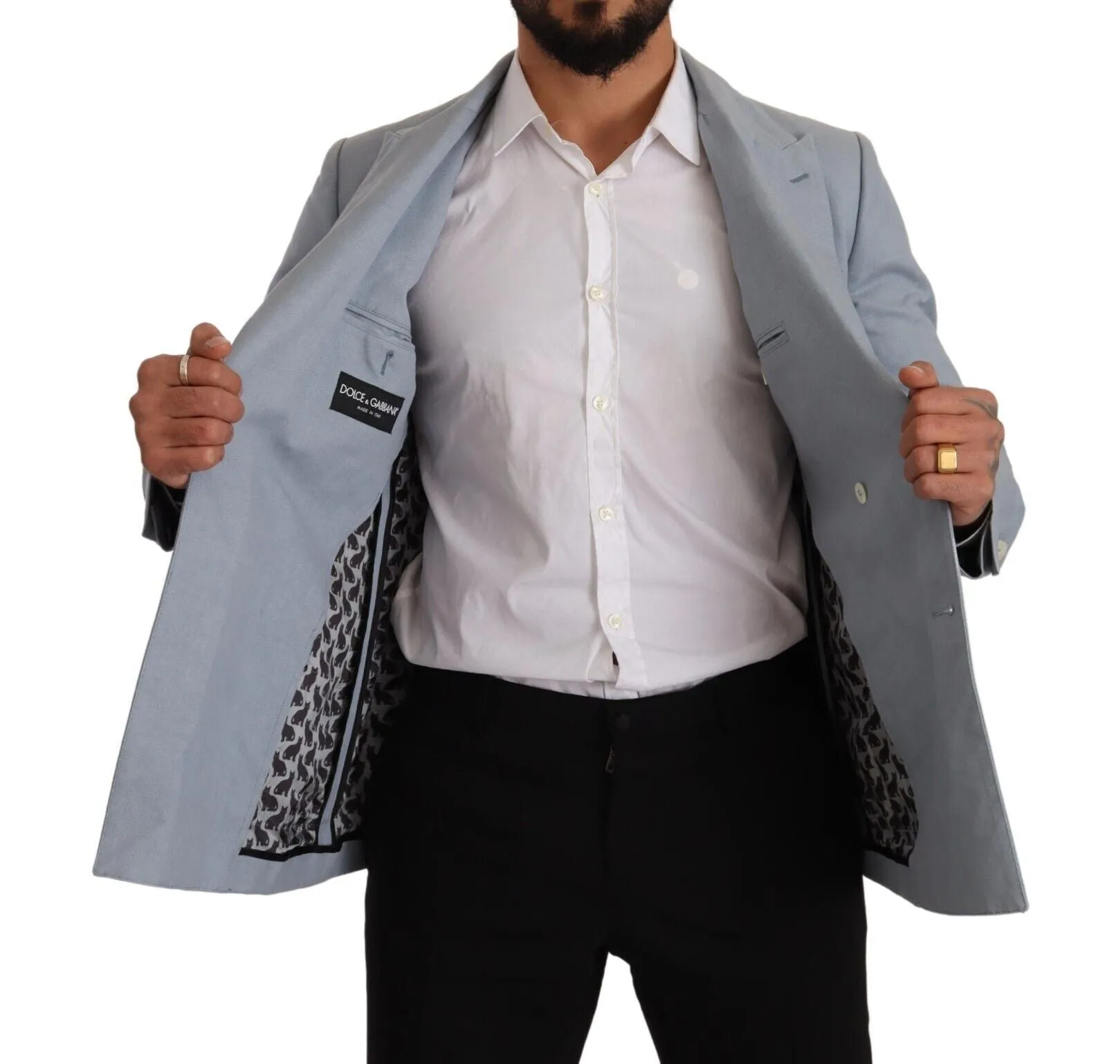 Elegant Slim Fit Light Blue Double Breasted Blazer sold by Louxly product image thumbnail 5