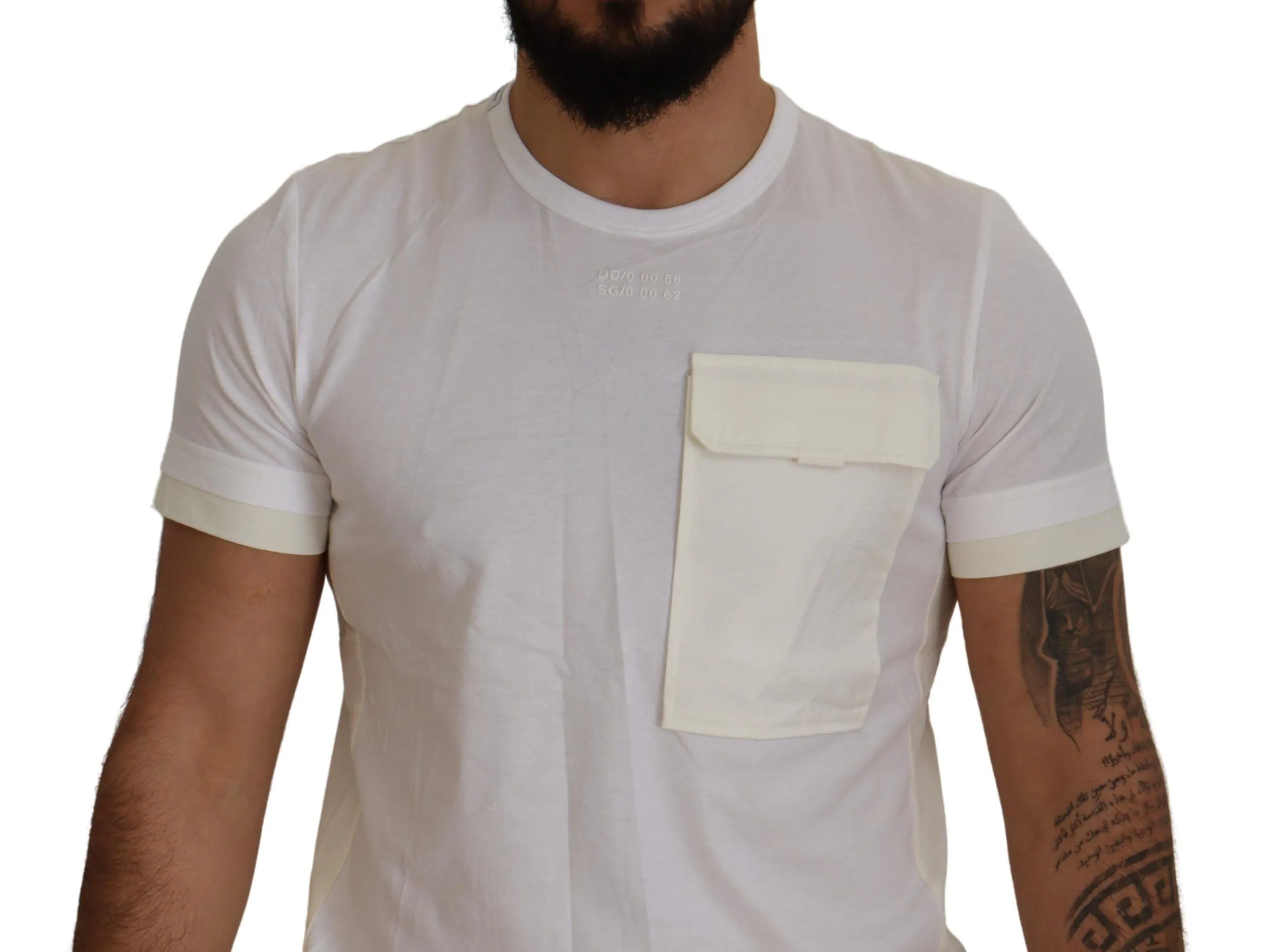 Elegant White Cotton Tee with DG Chest Pocket sold by Louxly product image thumbnail 4