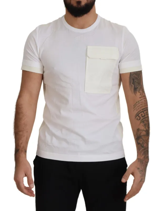 Elegant White Cotton Tee with DG Chest Pocket sold by Louxly