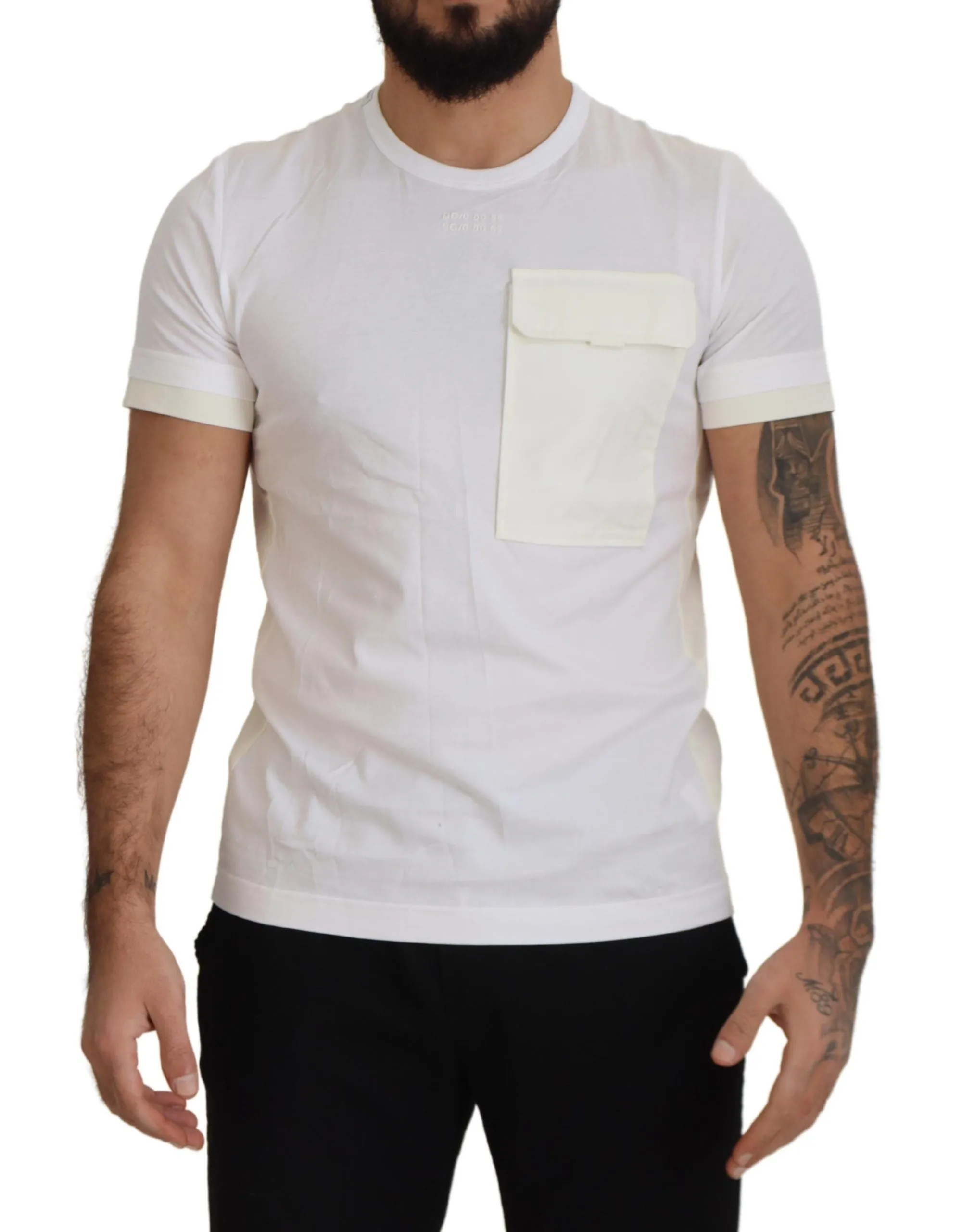 Elegant White Cotton Tee with DG Chest Pocket sold by Louxly